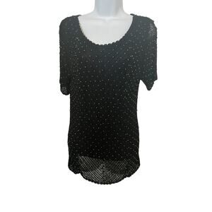 Vintage Sophie Chang Studio Black 100% Rayon Open New w/Iridescent Beads XL